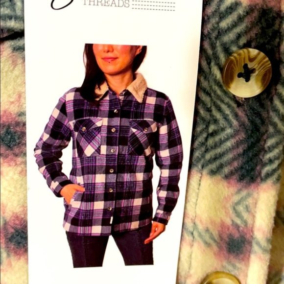 Soho Threads Ladies Plush Shirt Jacket Plaid Super Cozy--Black (Wood Rose) - Picture 7 of 8